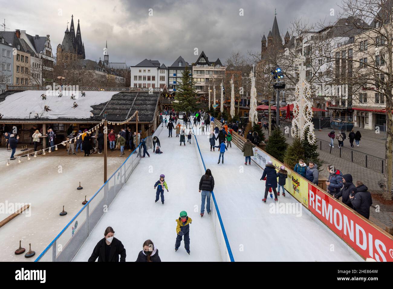 Big group of people skating on artificial ice in Cologne