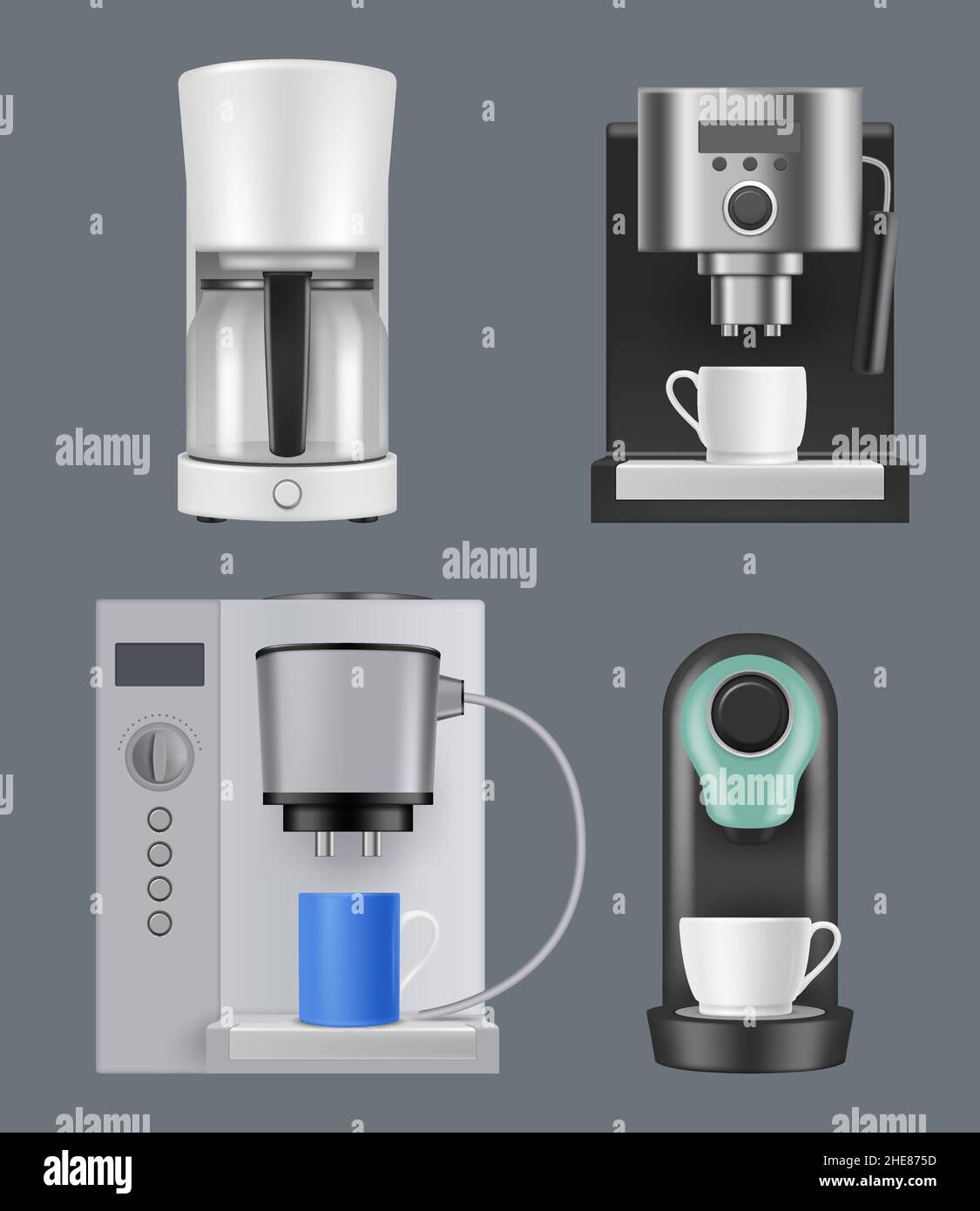 Coffee machine. Realistic hot drinks production machine breakfast