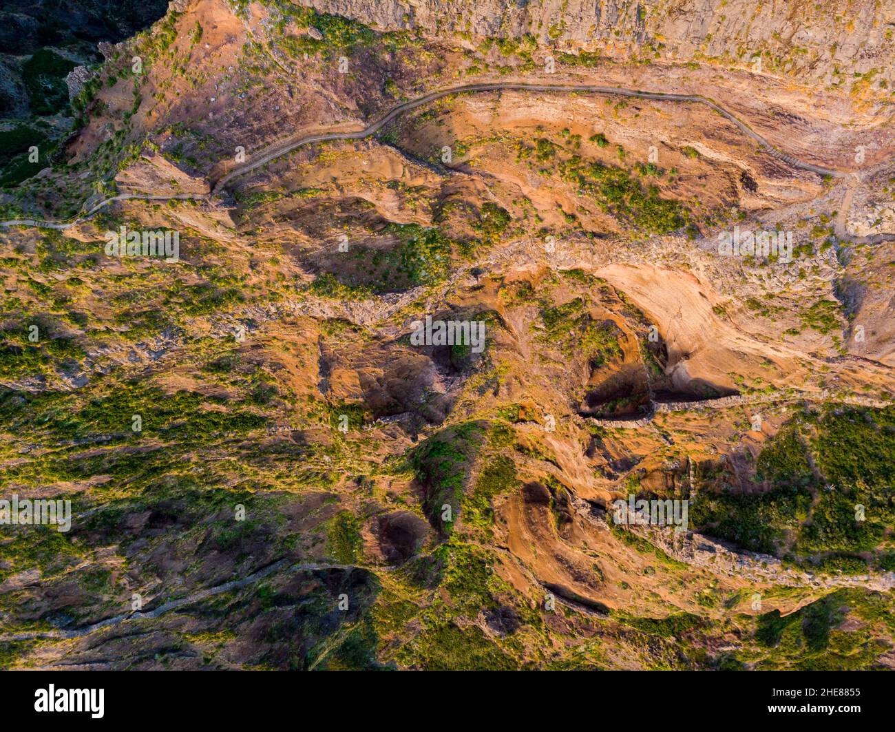 Volcano Ridge Trail Drop down view of trail following volcanic mountain ridge Stock Photo ...