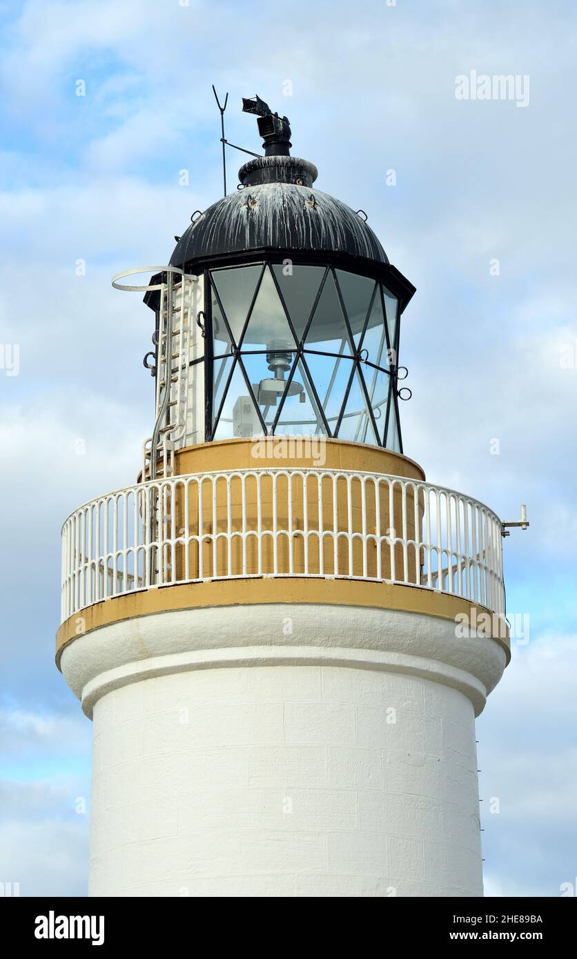 The light at the top of the Chanonry lighthouse at Chanonry Point on the Blask Isle. Easter Ross, Scotland, designed by Alan Stevenson Stock Photo