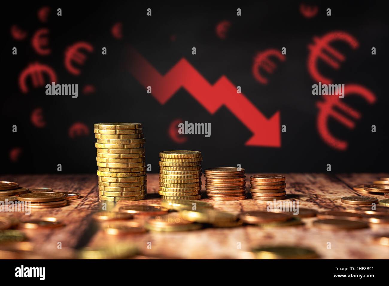 Inflation Of Money And Currency On A Stack Of Coins Stock Photo