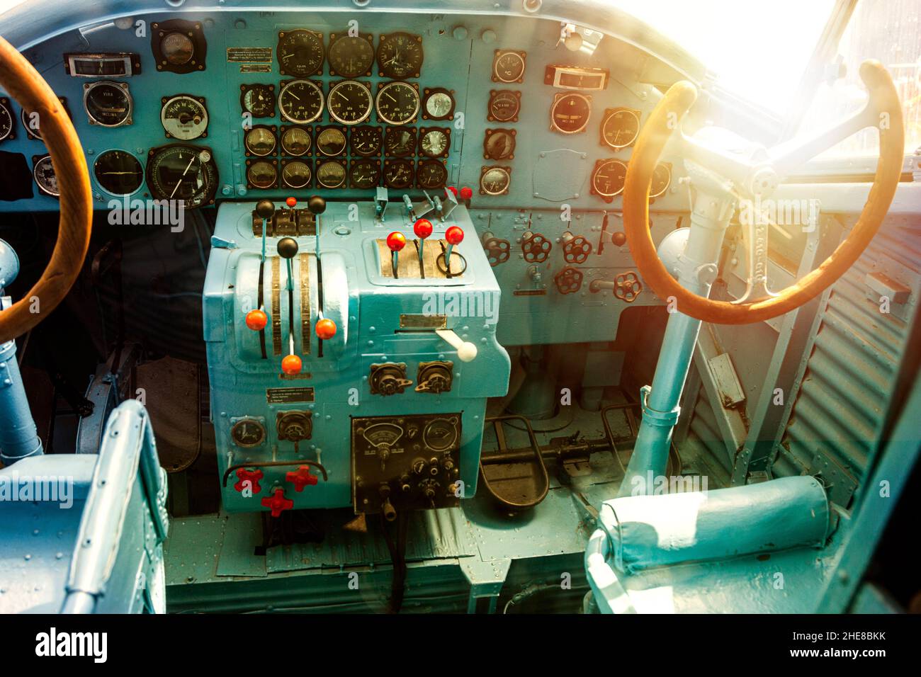 Cockpit Of A Nostalgic Airplane Stock Photo