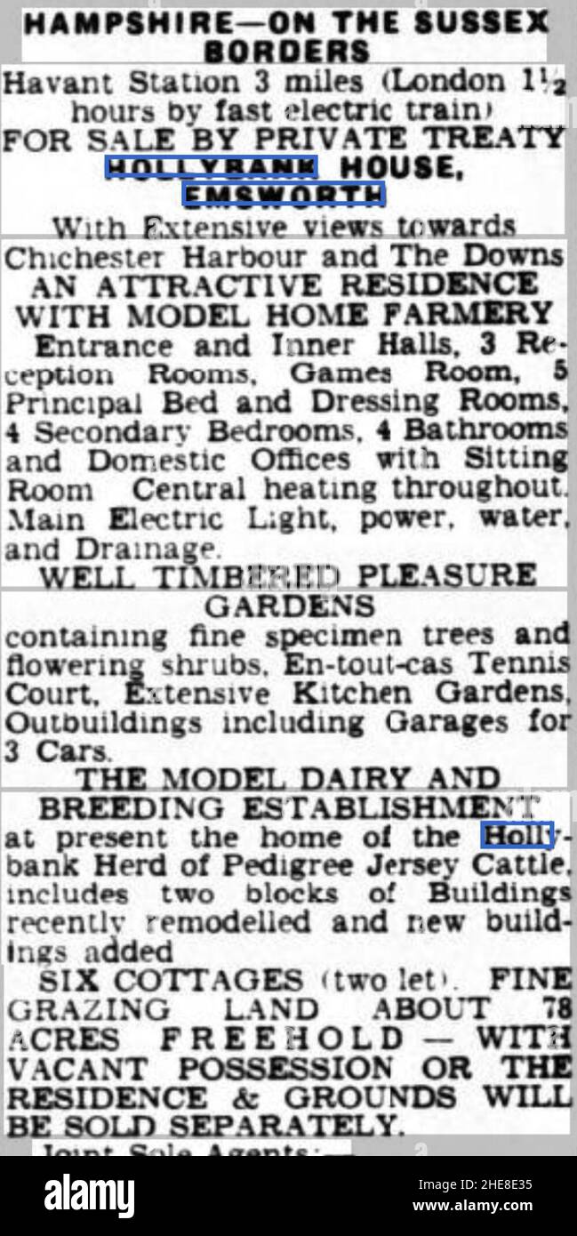 Sale notice for Hollybank House Emsworth 1950 Stock Photo Alamy