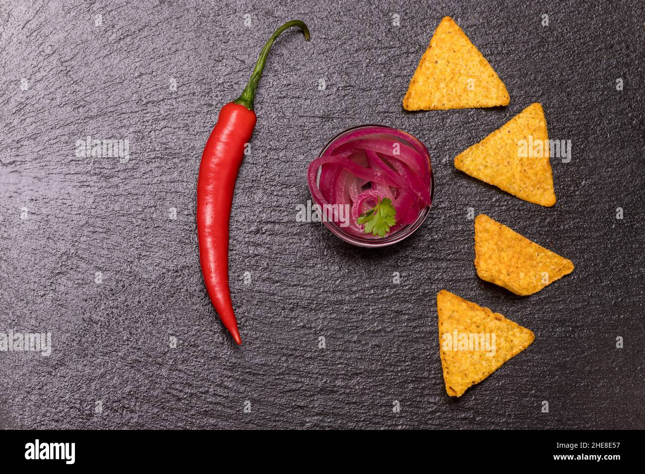 Onion Salad With Taco Chips Stock Photo Alamy