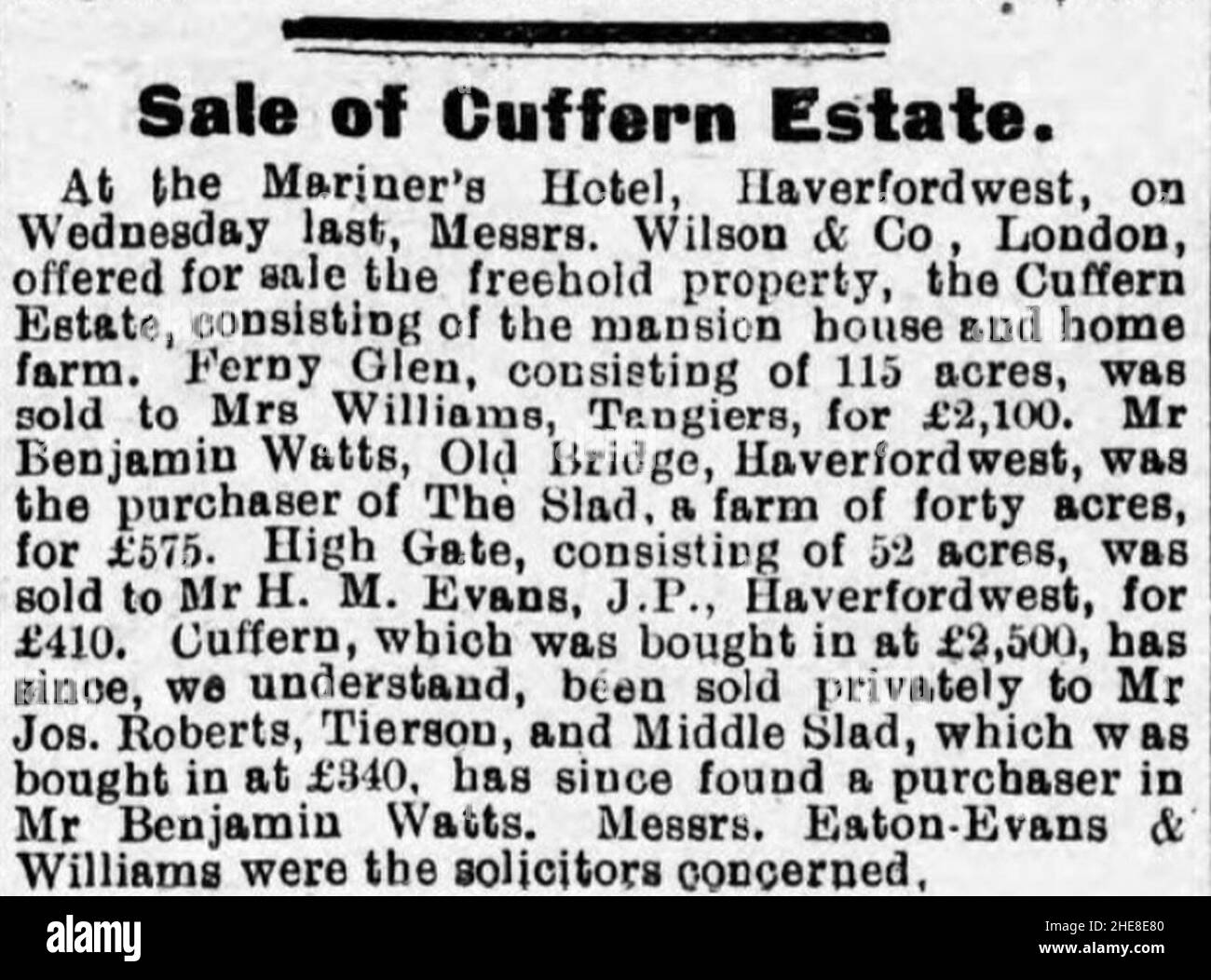 Sale of Cuffern Estate 1918 Stock Photo Alamy