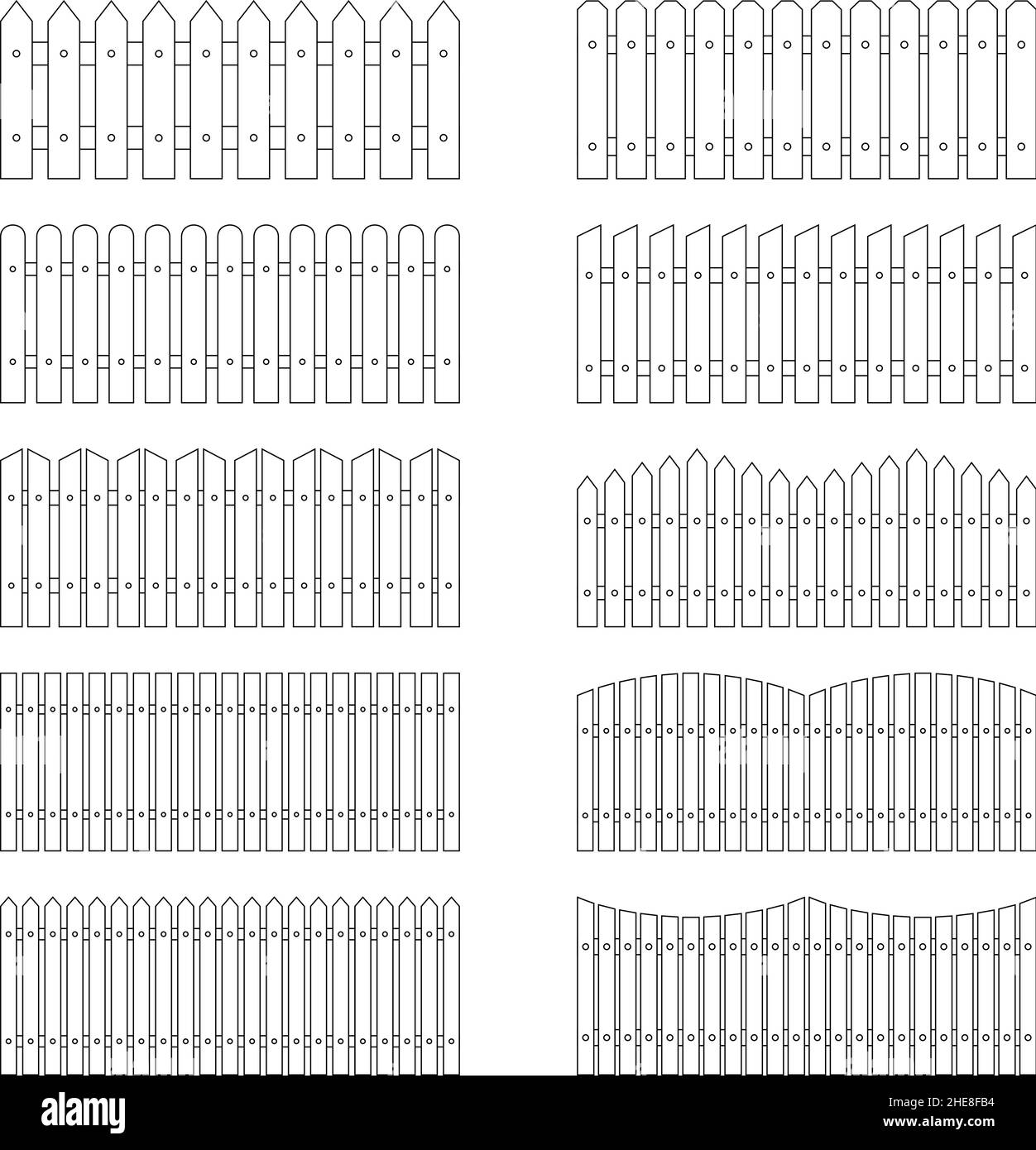Set of outlines of fences, vector illustration Stock Vector