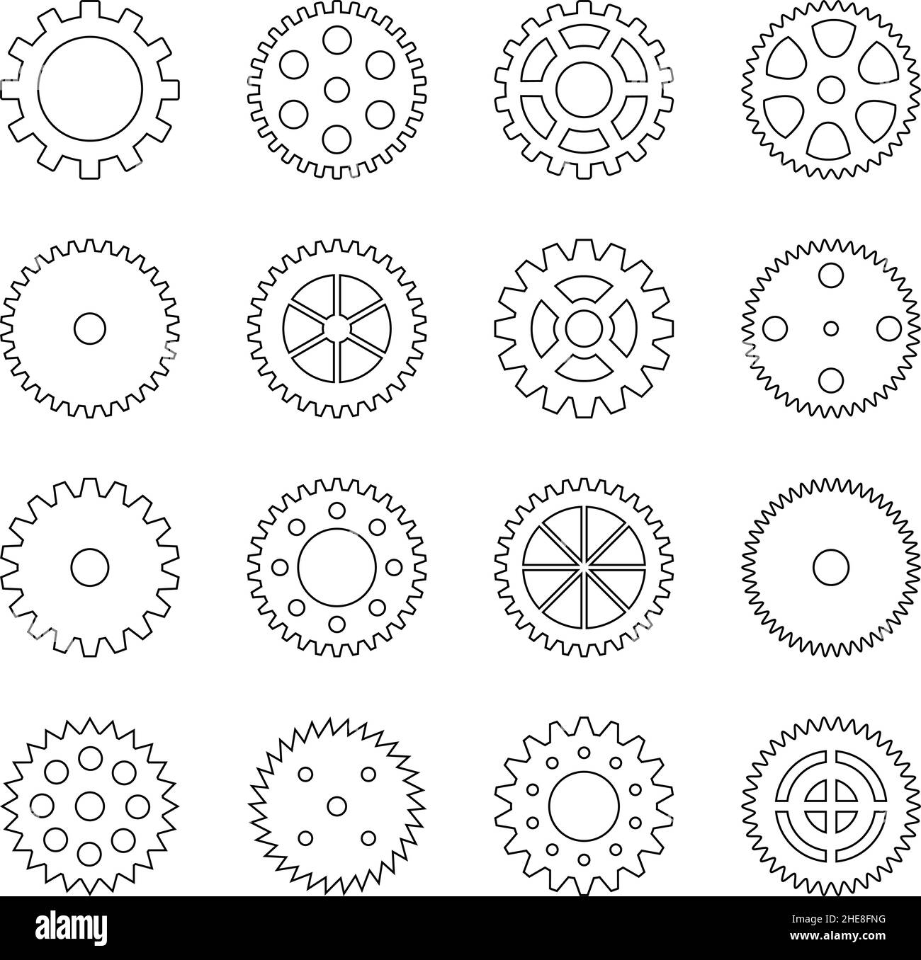 Set of outlines of gear wheels, vector illustration Stock Vector