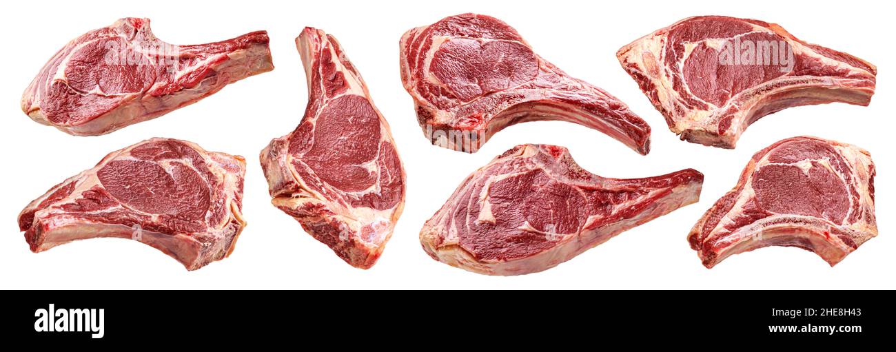 Raw beef rib steak isolated on white background Stock Photo