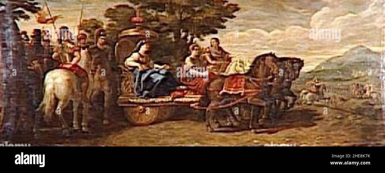 Salon de Vénus-CYRUS FAIT PASSER SES TROUPES EN REVUE PAR UNE PRINCESSE. Stock Photo