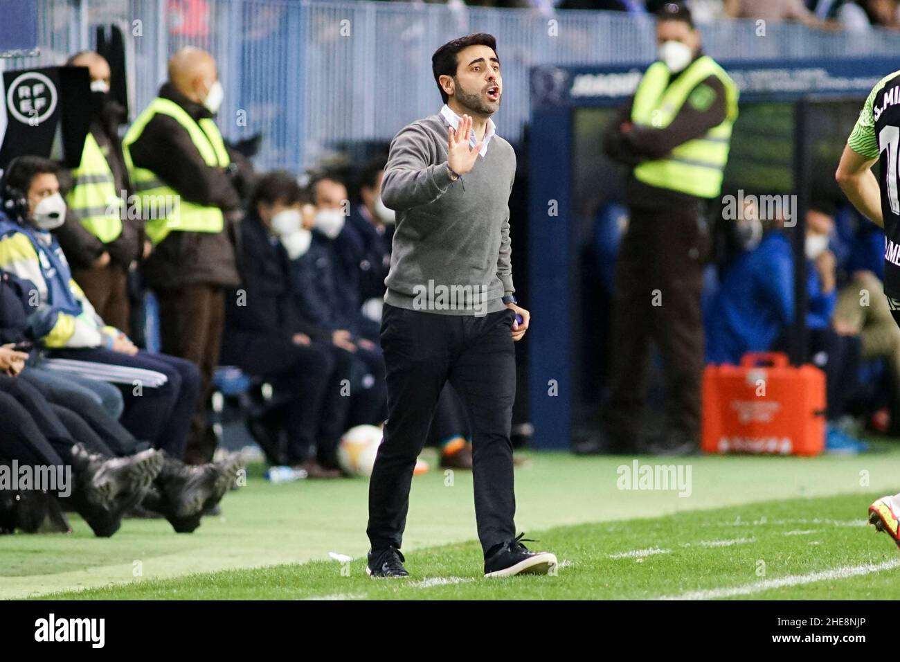 Malaga, Spain. 09th Jan, 2022. Real Sporting coach David Gallego seen  during the La Liga Smartbank 2021/2022 match between Malaga CF and Real  Sporting at La Rosaleda Stadium in Malaga.(Final score; Malaga