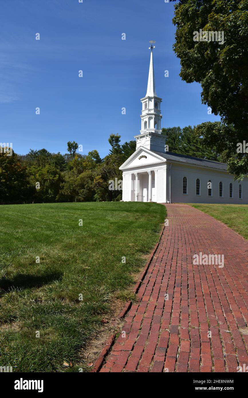 Brick paved path leading to meeting house hires stock photography and
