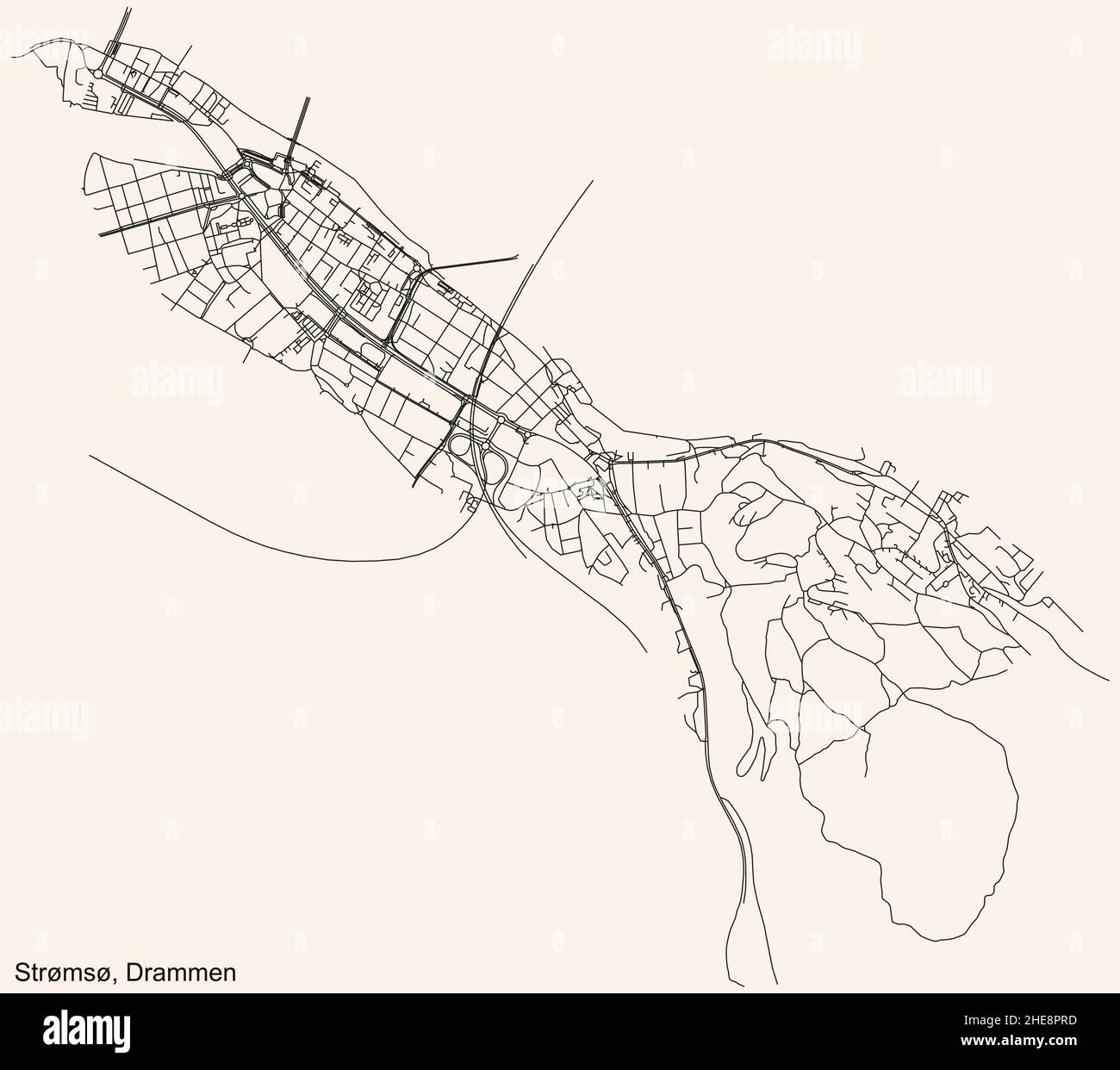 Detailed navigation black lines urban street roads map of the quarter ...