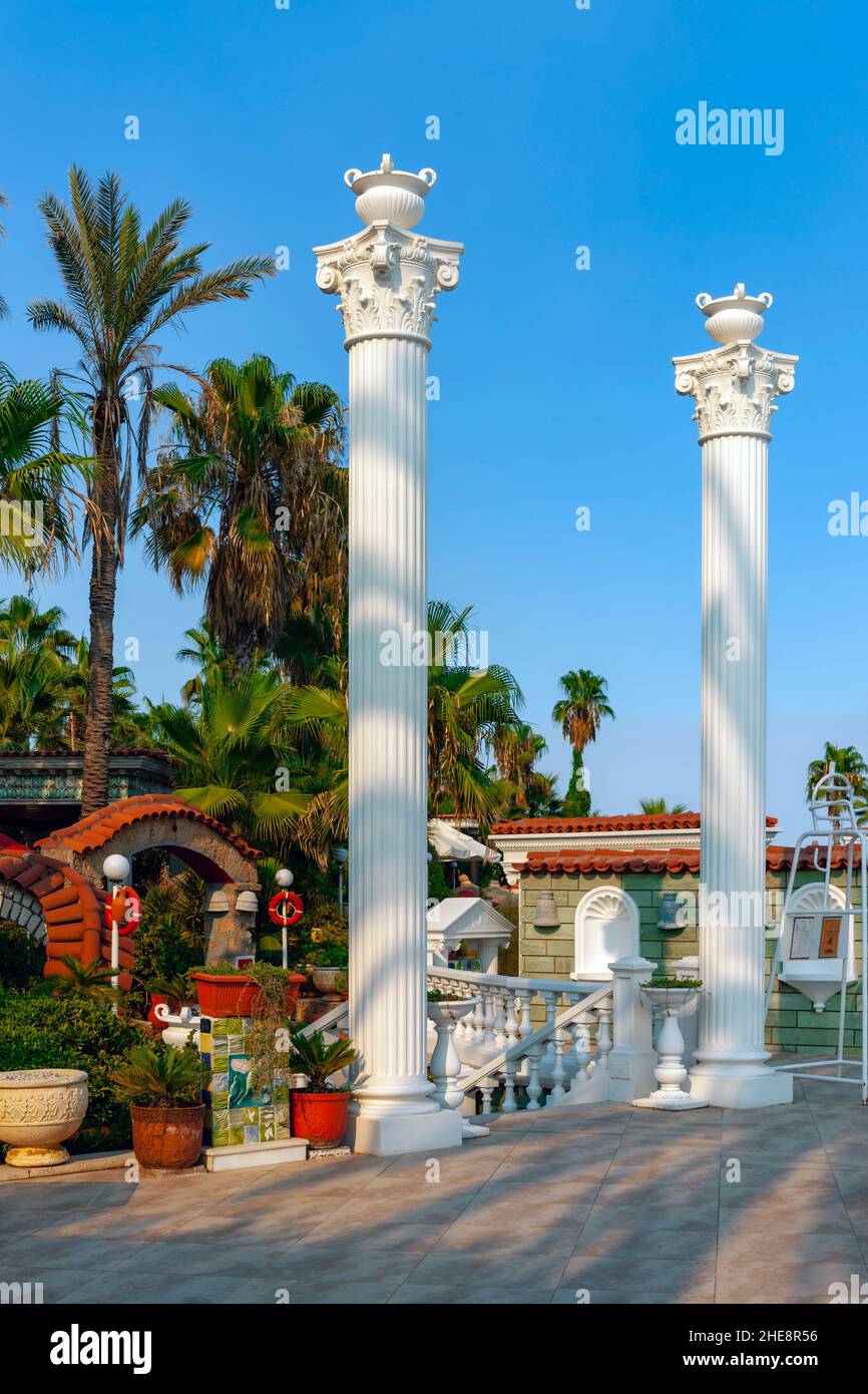 Columns In Hotel Garden, Antalya, Turkey Stock Photo