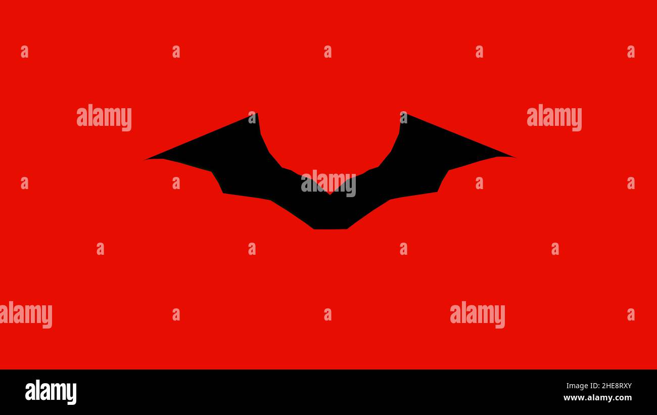 The Batman logo on red background to celebrate the new incoming Batman movie Stock Photo