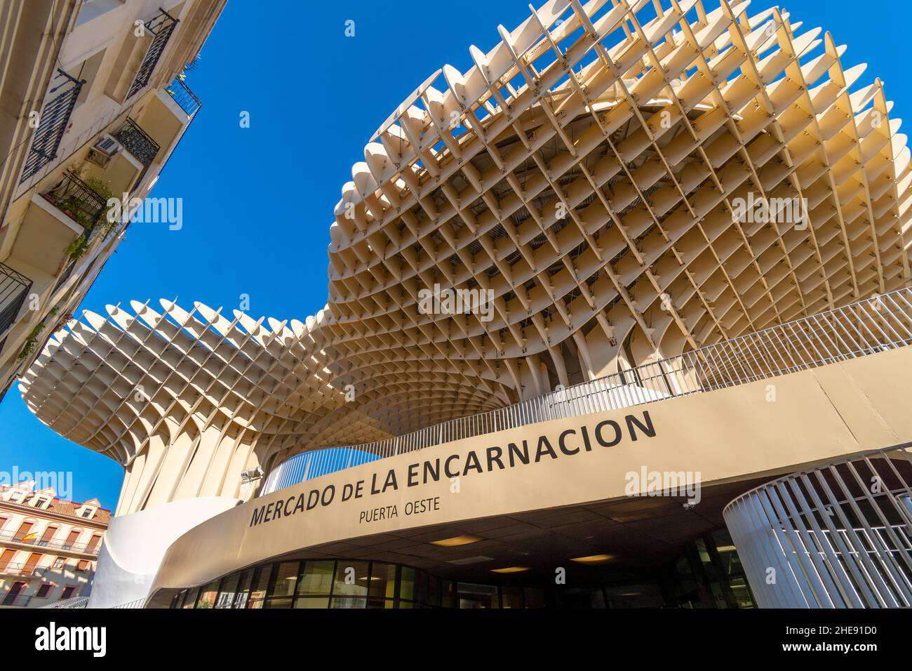 The Metropol Parasol, a huge wooden structure at La Encamacion square, designed by architect Jurgen Mayer at the Setas de Sevilla. Stock Photo