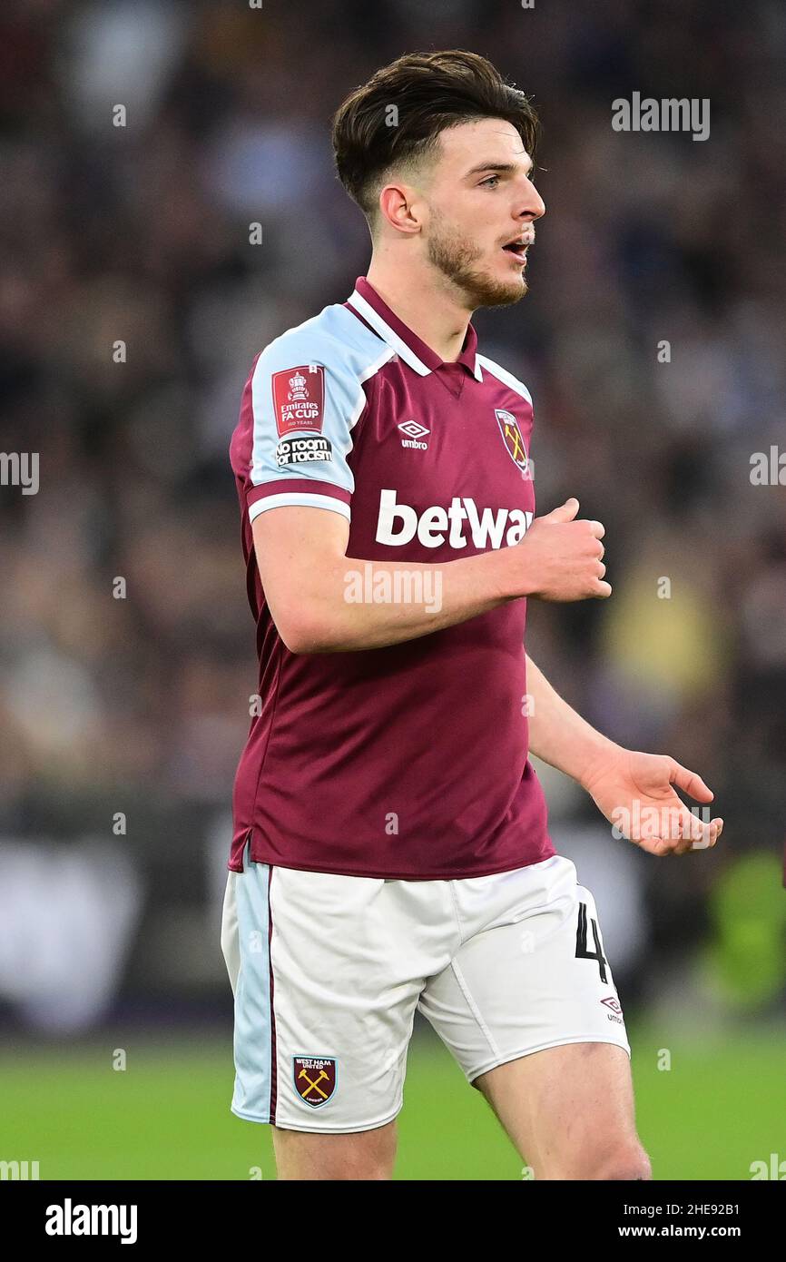 Declan Rice #41 of West Ham United takes his shirt off and shouts