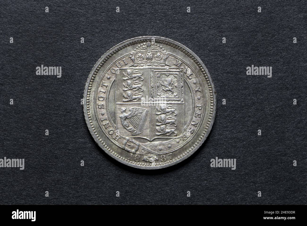 British Queen Victoria 1887 silver sixpence coin Stock Photo