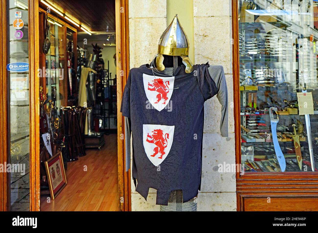 Way of St. James: Shop for knights in the ancient center of Burgos Stock Photo