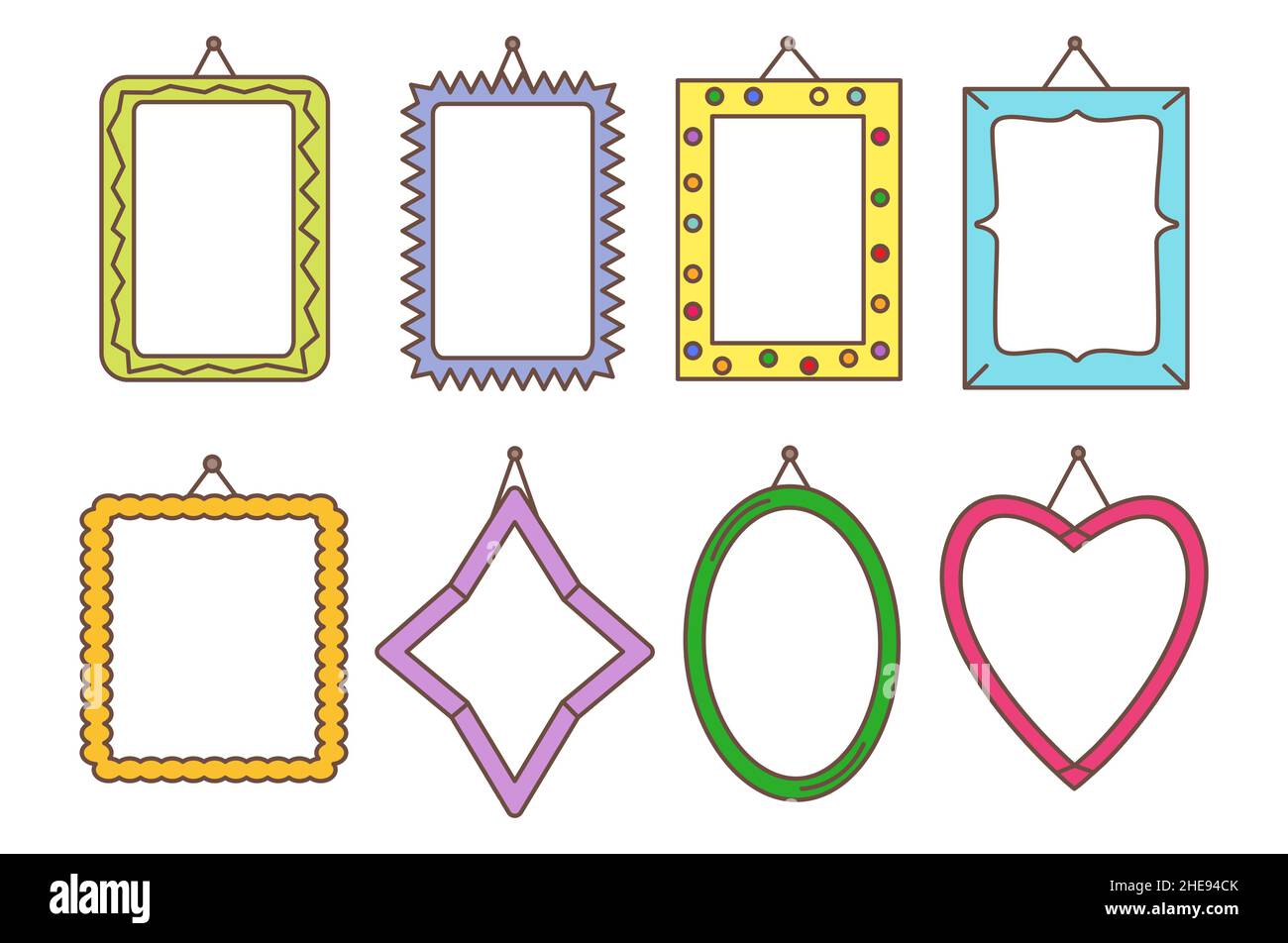 Frames line colored with various patterns and shadows for photos with ...