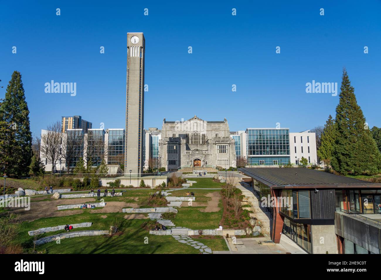 University of British Columbia Library Special Collections Division and Ladner Clock Tower. UBC campus. Stock Photo