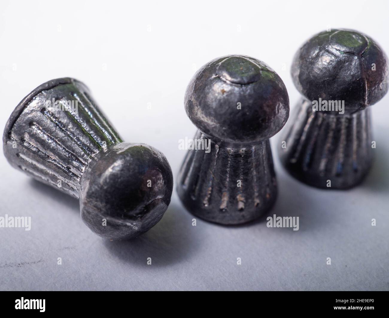 Close up shoot of air gun pellets. Capture on a white isolated