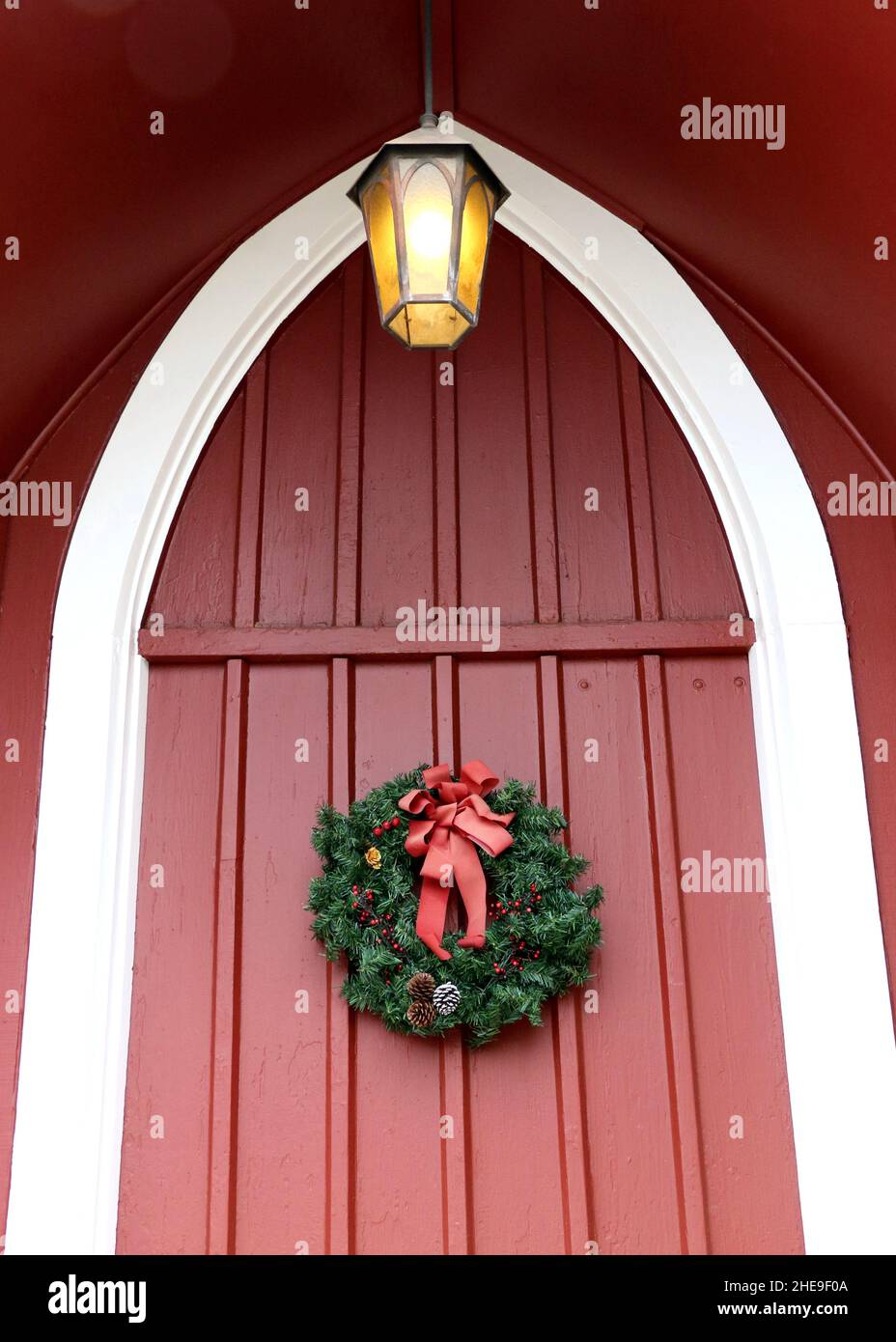 Christmas Swag Wreath with Church, Elegant Vertical outlet Wreath, Holiday Door Decor