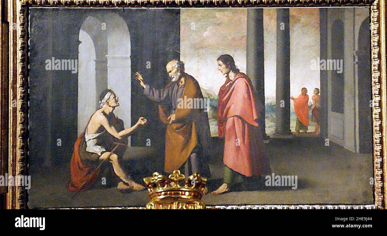 San Pedro curando al paralítico, en el retablo de la capilla de San Pedro (Catedral de Sevilla). Stock Photo