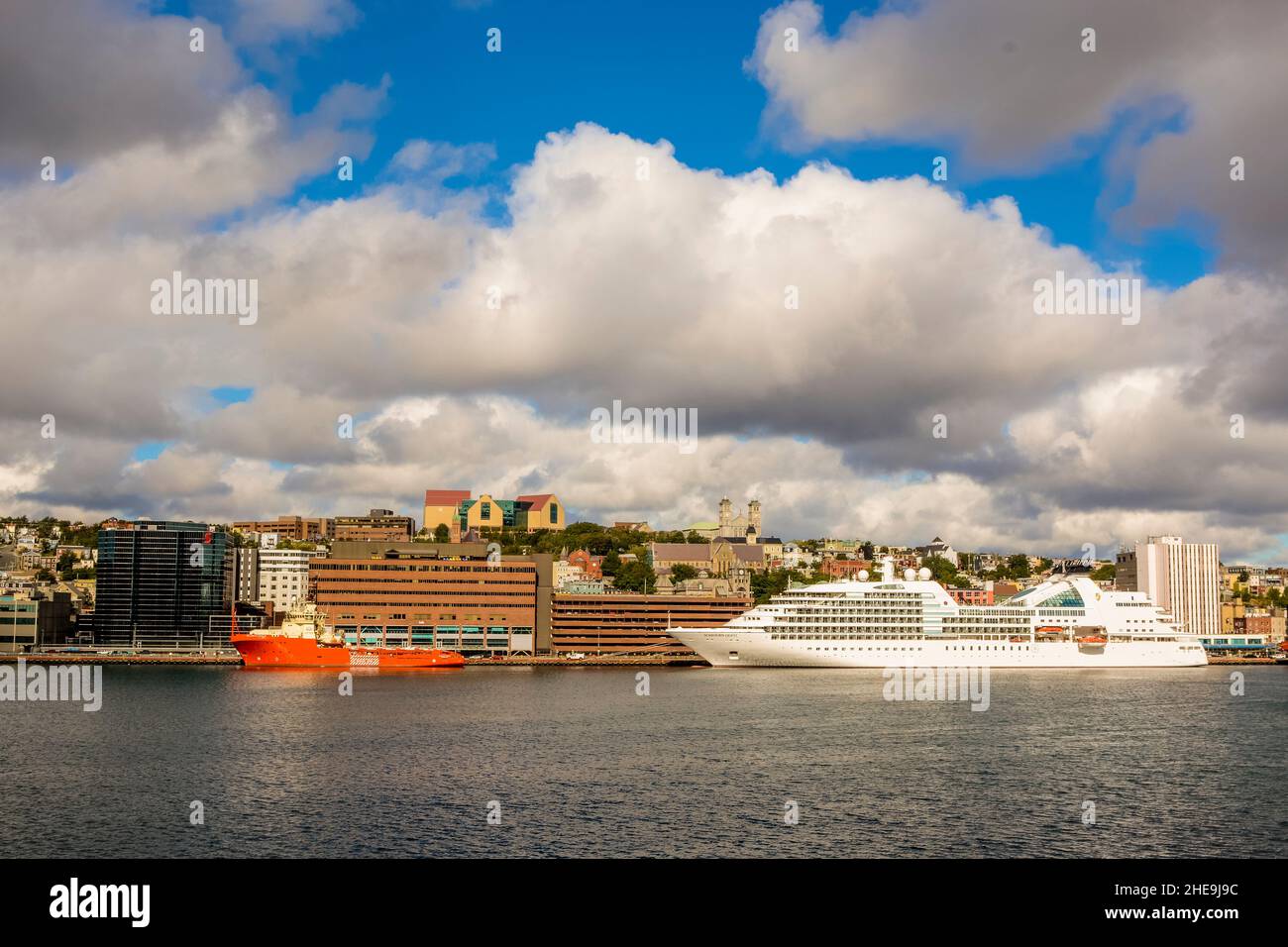 Seabourne Quest Cruise ship docked in St. John's, Newfoundland, Canada. Stock Photo