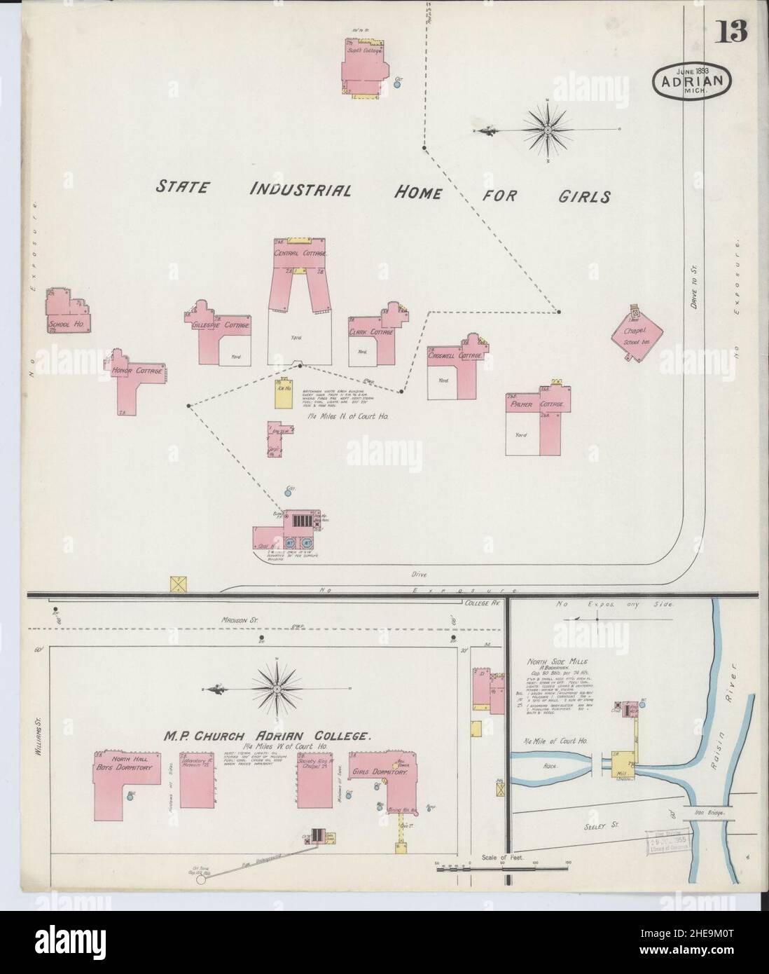 Sanborn Fire Insurance Map from Adrian, Lenawee County, Michigan. Stock Photo