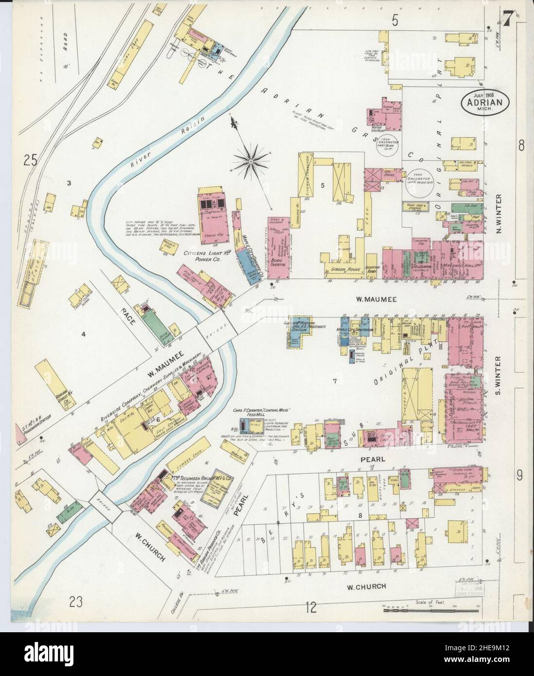 Sanborn Fire Insurance Map from Adrian, Lenawee County, Michigan. Stock Photo