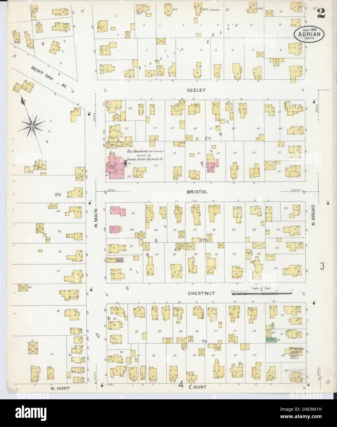 Sanborn Fire Insurance Map from Adrian, Lenawee County, Michigan. Stock Photo