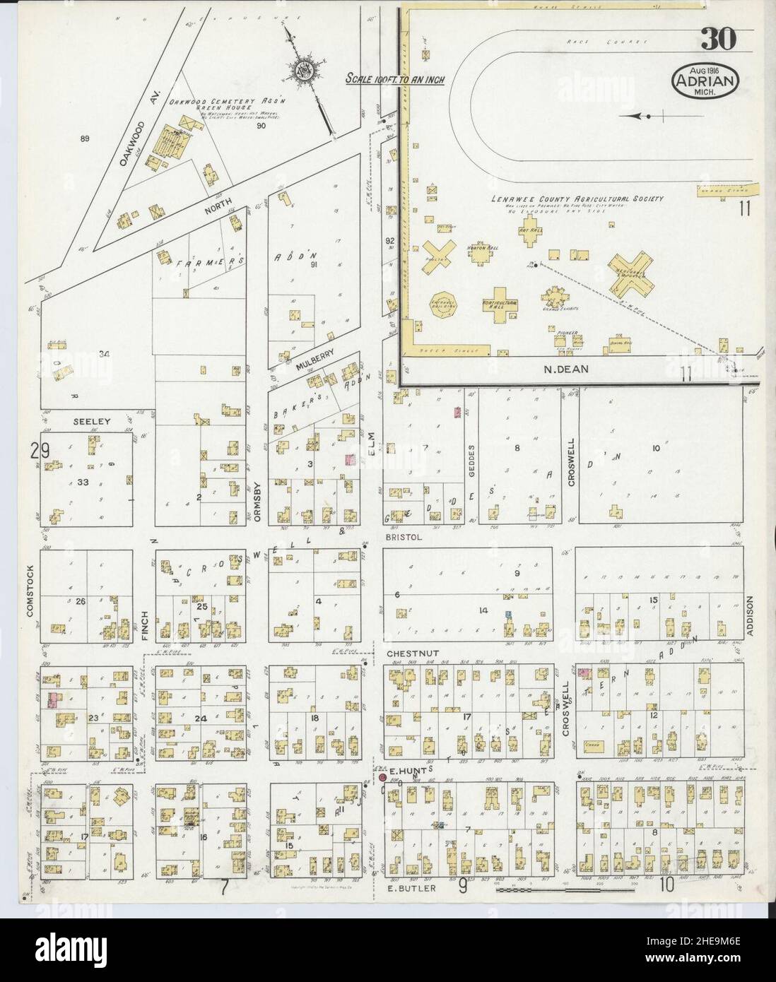 Sanborn Fire Insurance Map from Adrian, Lenawee County, Michigan. Stock Photo