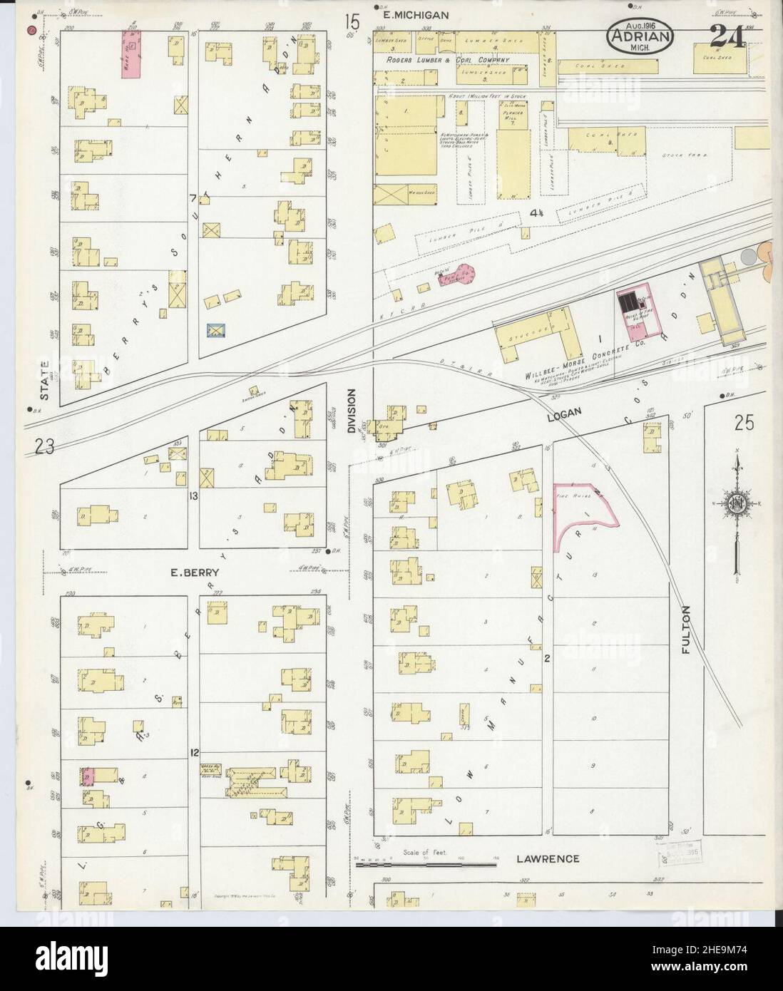 Sanborn Fire Insurance Map from Adrian, Lenawee County, Michigan Stock
