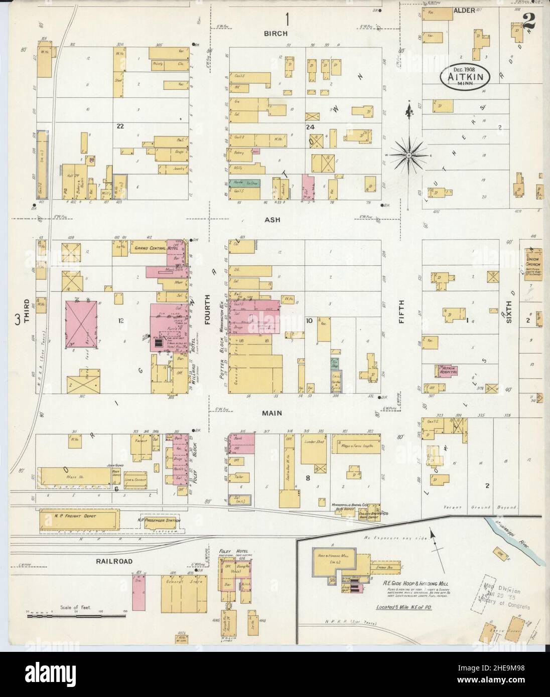 Sanborn Fire Insurance Map from Aitkin, Aitkin County, Minnesota Stock