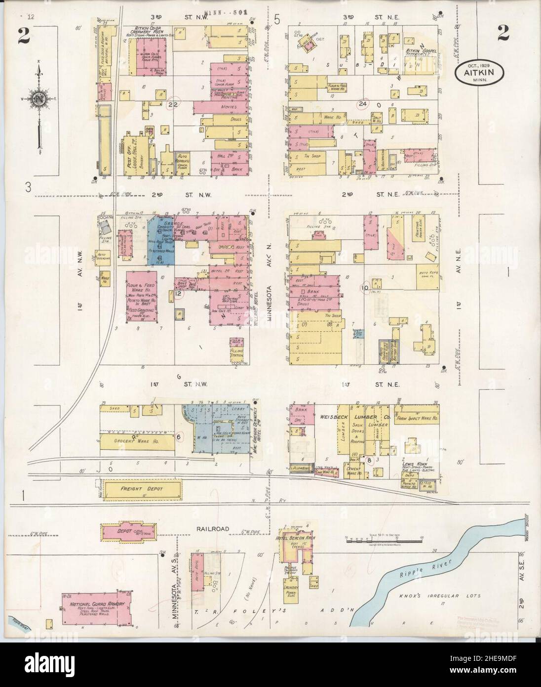 Sanborn Fire Insurance Map from Aitkin, Aitkin County, Minnesota Stock