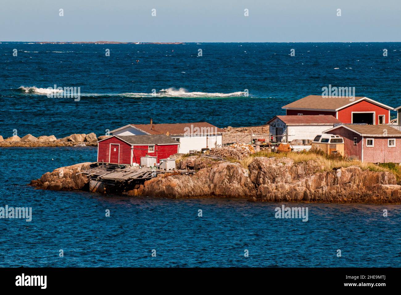 Houses in Shoal Bay coastline, Fogo Island, Newfoundland, Canada Stock