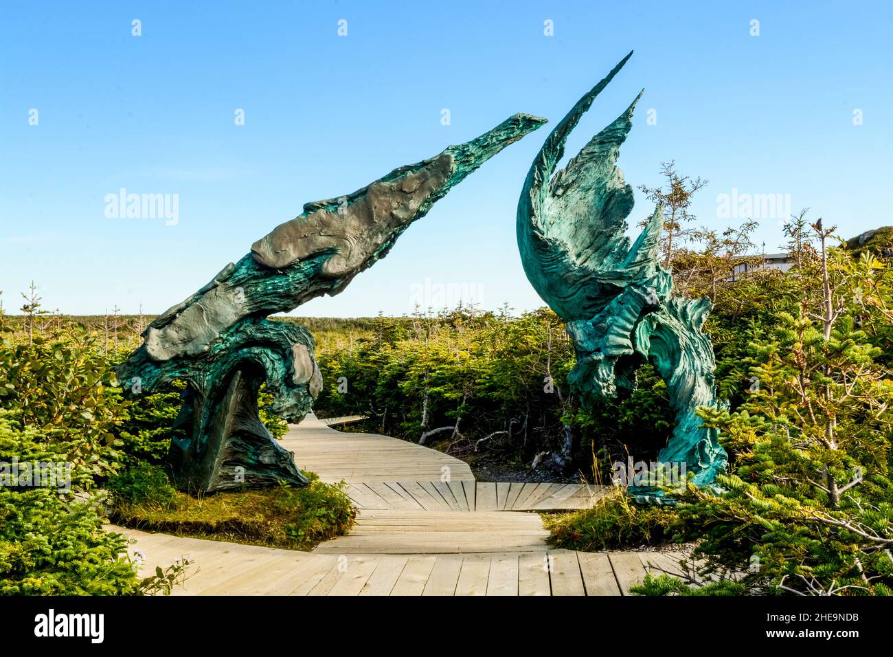 The Meeting of Two Winds sculture at L'Anse aux Meadows National Historic Site, Great Northern Peninsula, Newfoundland, Canada. Stock Photo
