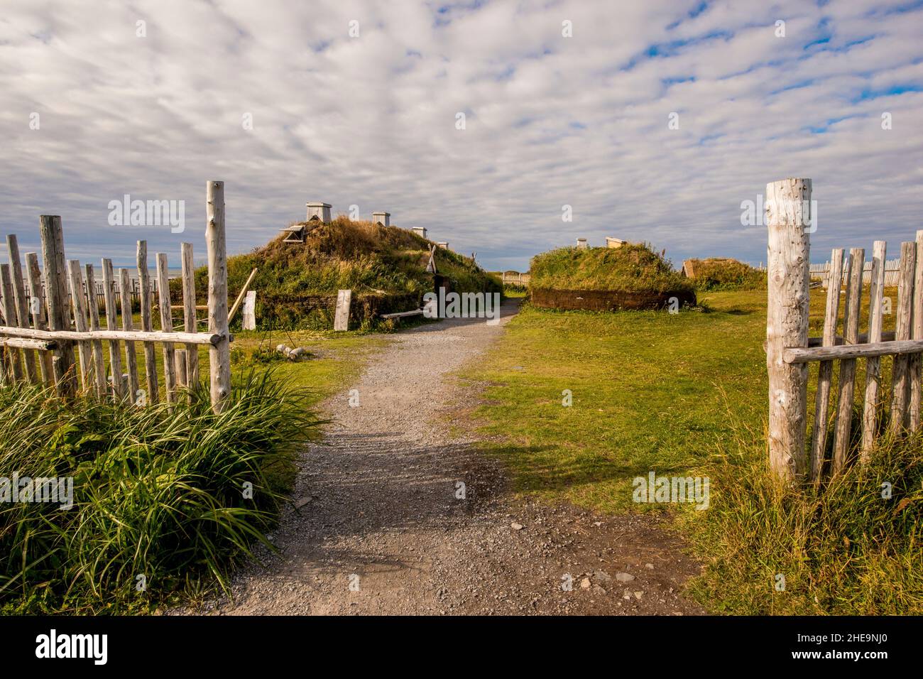Viking Long House at L'Anse aux Meadows National Historic Site, Great Northern Peninsula, Newfoundland, Canada. Stock Photo