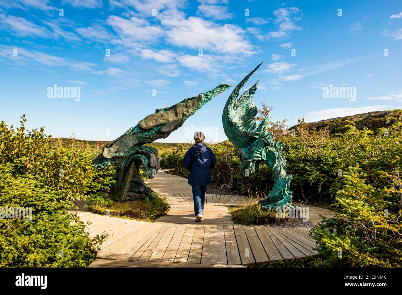 The Meeting of Two Winds sculture at L'Anse aux Meadows National Historic Site, Great Northern Peninsula, Newfoundland, Canada. (MR) Stock Photo