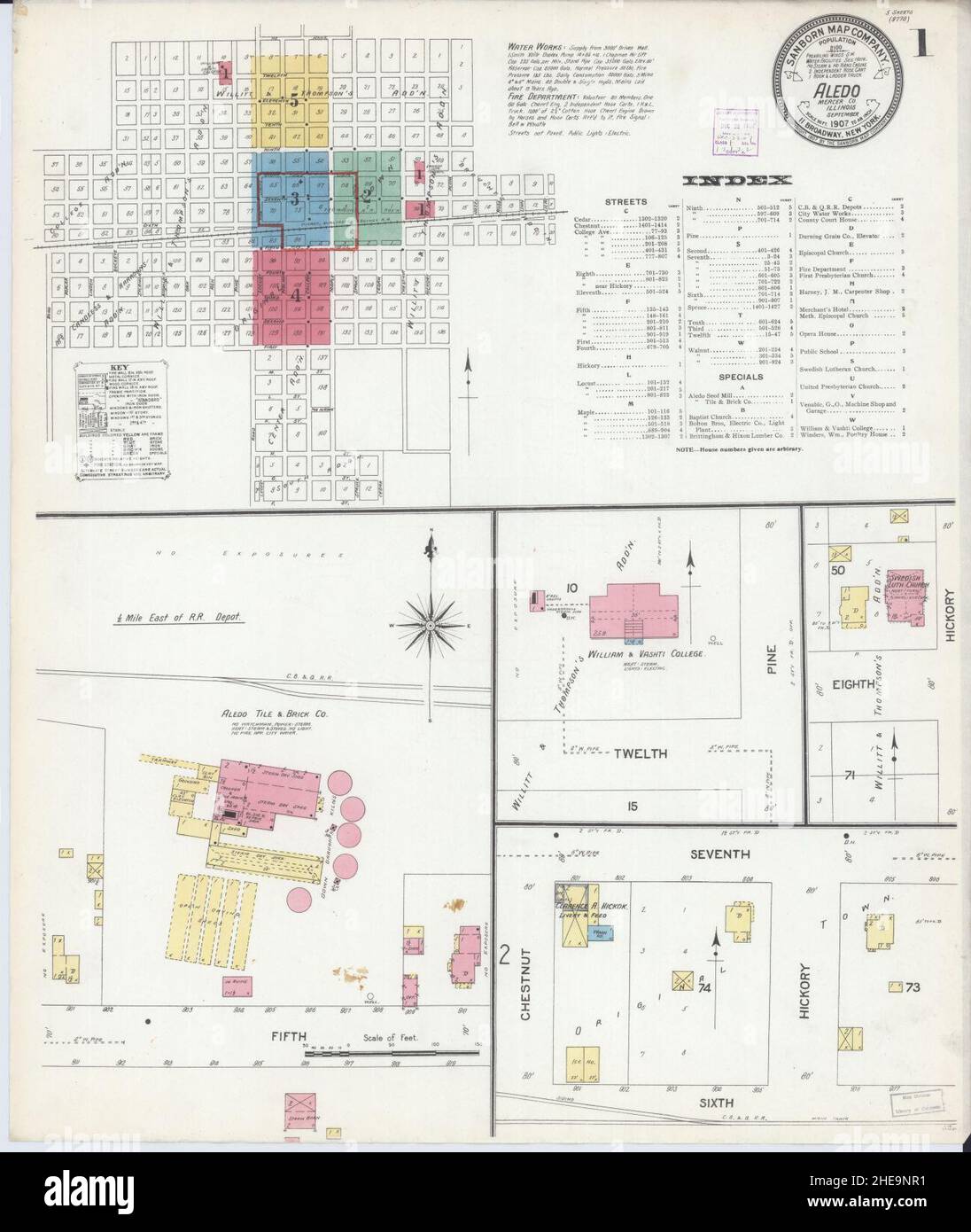 Sanborn Fire Insurance Map from Aledo, Mercer County, Illinois. Stock Photo