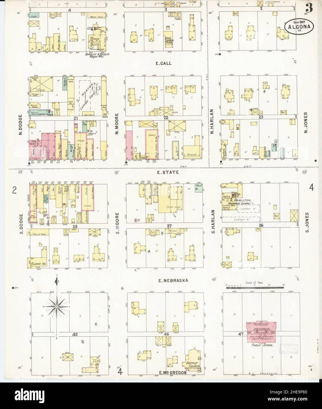 Sanborn Fire Insurance Map from Algona, Kossuth County, Iowa Stock