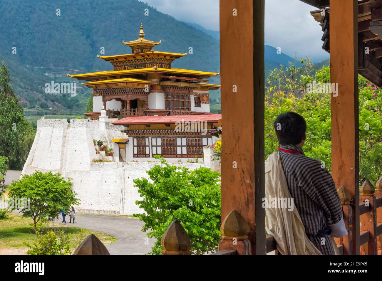 Pilgrims in Punakha Dzong, Punakha, Bhutan Stock Photo