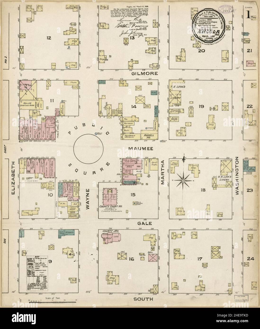 Sanborn Fire Insurance Map from Angola, Steuben County, Indiana Stock