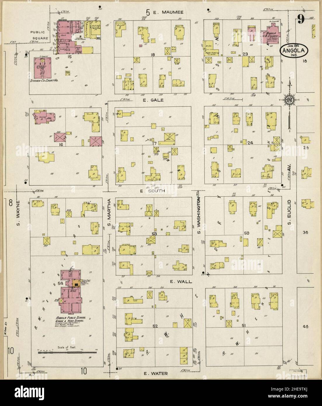 Sanborn Fire Insurance Map from Angola, Steuben County, Indiana Stock ...