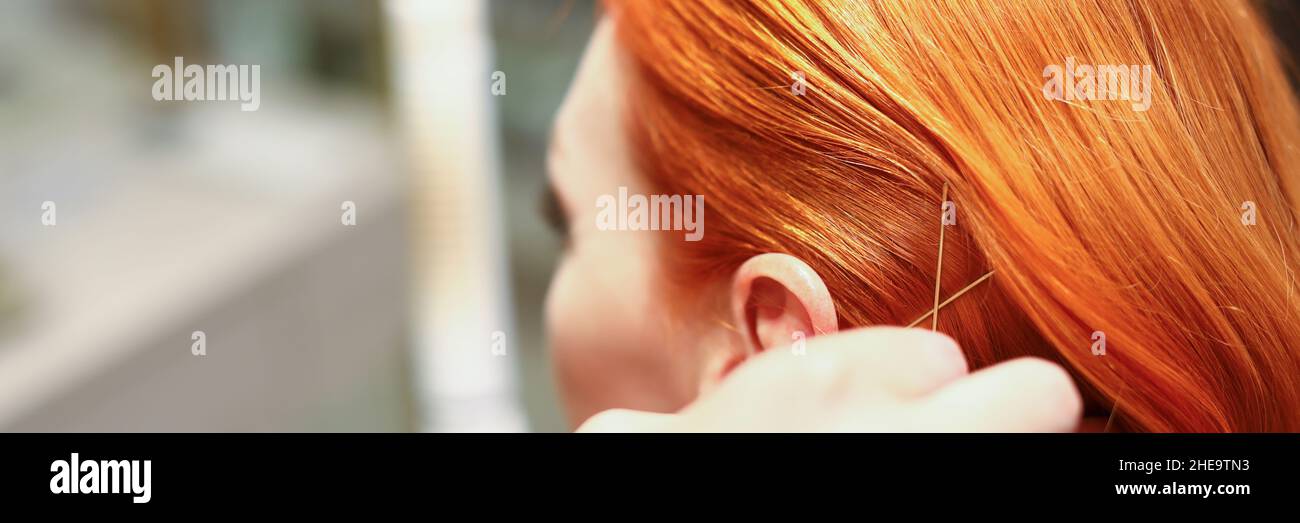 Persons Hand Correct Strand Of Hair Stock Photo Alamy