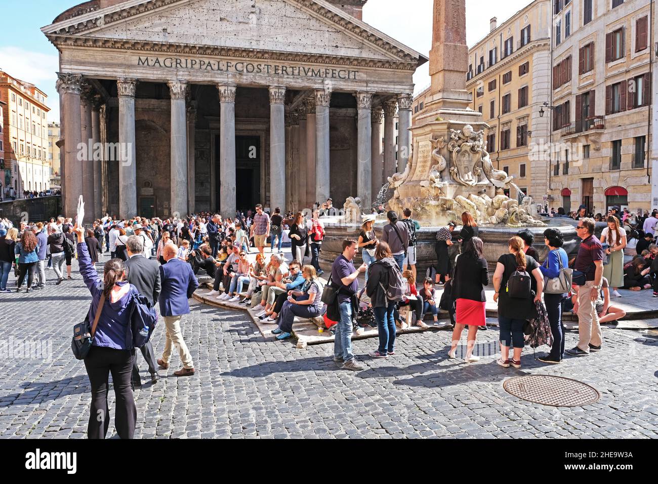 Crowds in Piazza della Rotonda outside the Pantheon in Rome Italy Stock Photo