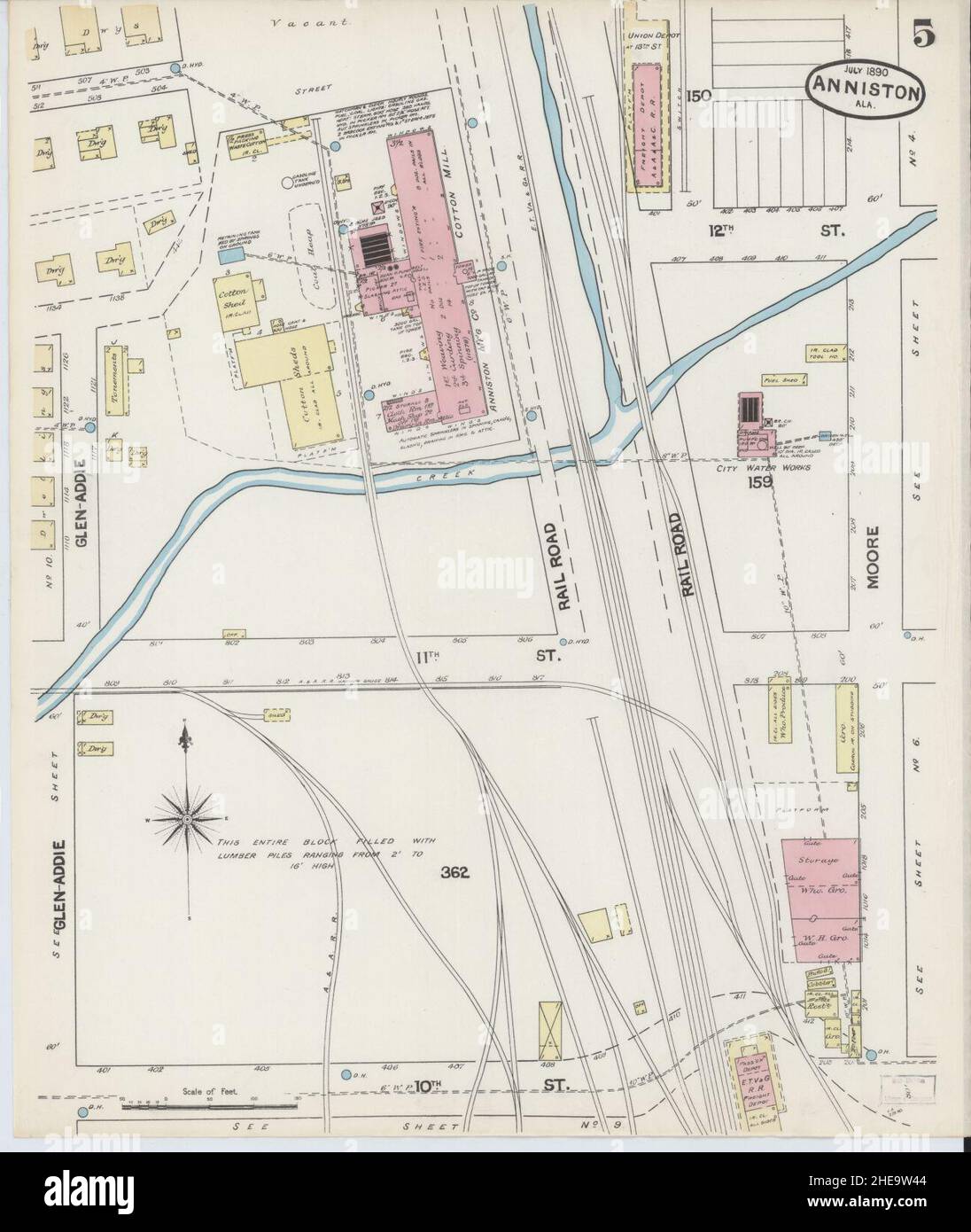 Sanborn Fire Insurance Map from Anniston, Calhoun County, Alabama Stock