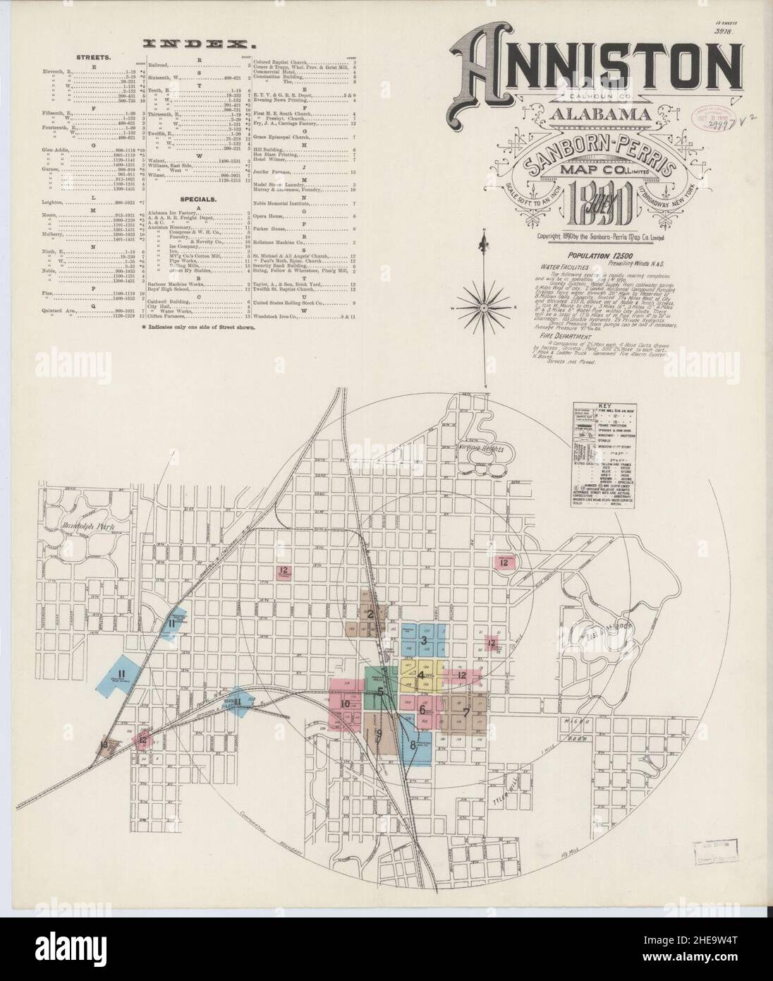 Sanborn Fire Insurance Map from Anniston, Calhoun County, Alabama Stock