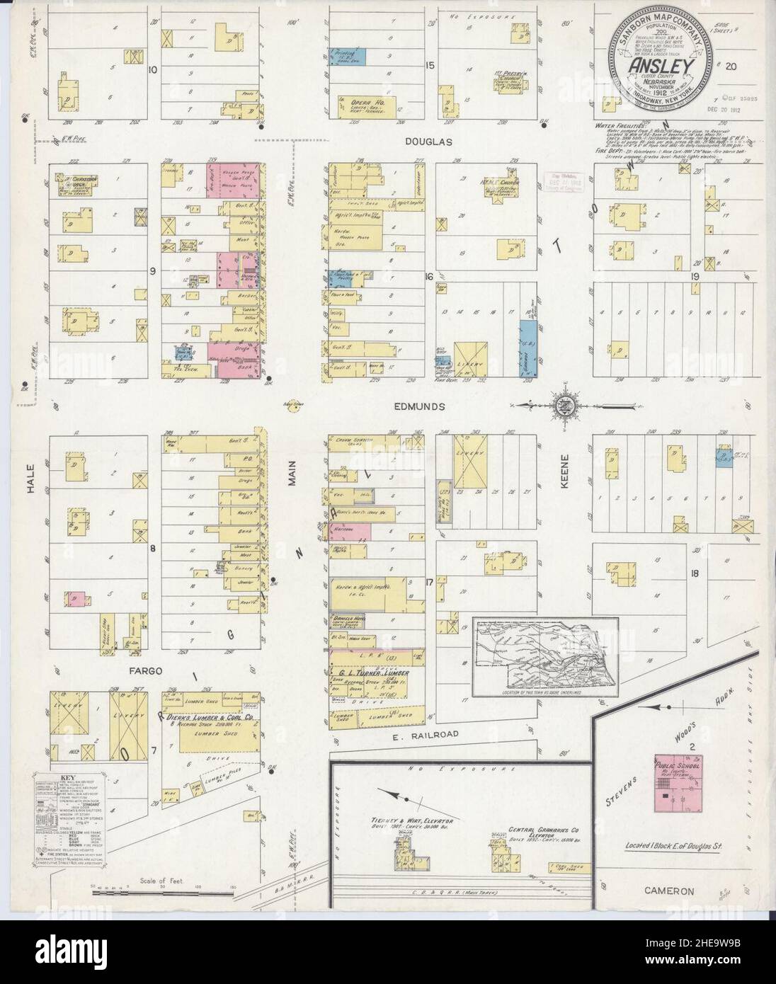 Sanborn Fire Insurance Map from Ansley, Custer County, Nebraska Stock