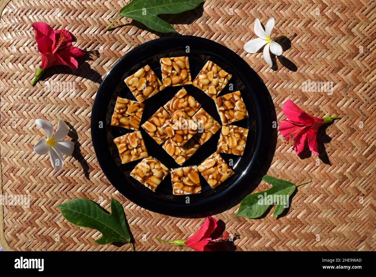 Peanut candy bars traditional Indian sweets peanut chikki served and